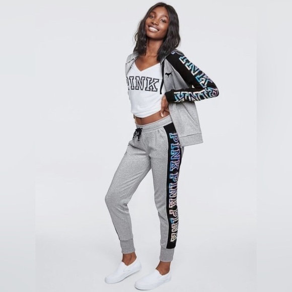 VS PINK bling metallic shine outfit SMALL joggers LARGE hoodie NWOT - Picture 1 of 13